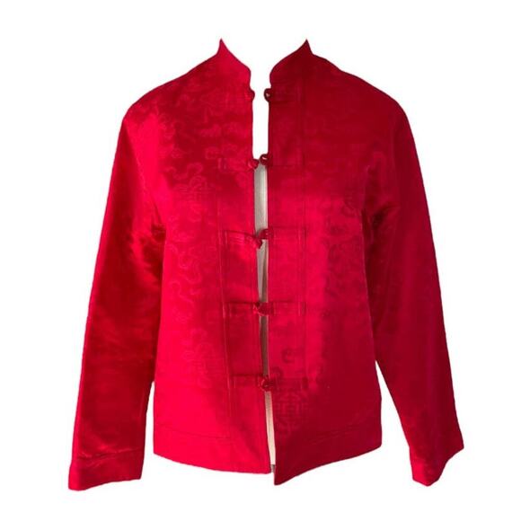 Chico's Design Vintage Chinese Japanese Harajuku Red Brocade Silk Jacket - Picture 12 of 14